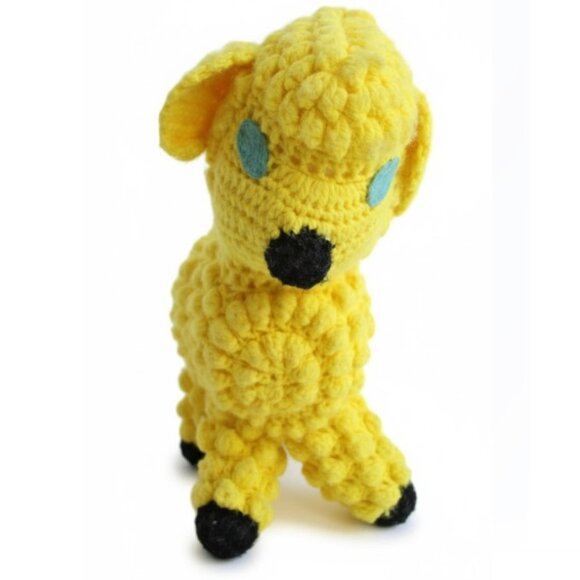 Baby Lamb Vintage Handmade Crochet Yellow Sheep Stuffed Animal Plush Toy - Picture 1 of 7